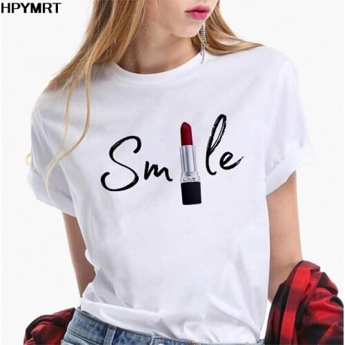 New Summer Women T-Shirt Summer Lipstick smile Make Up 90s Ladies Top T Shirt Womens Cute Graphic Female Tshirt Femme Clothing