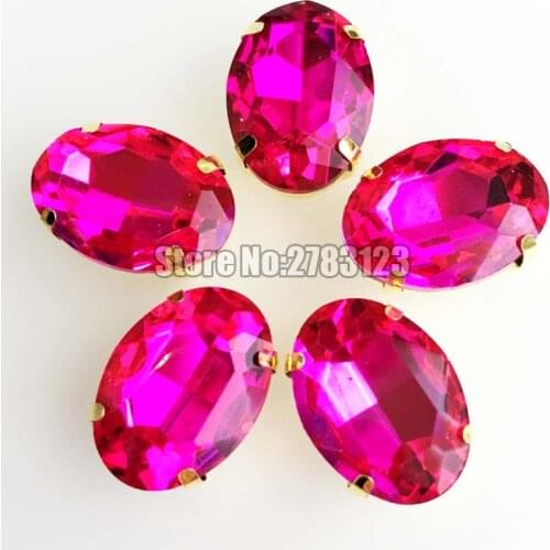 New product Golden base rose red oval shape flatback AAA Glass Crystal sew on loose rhinestones Free shipping SWTJ09