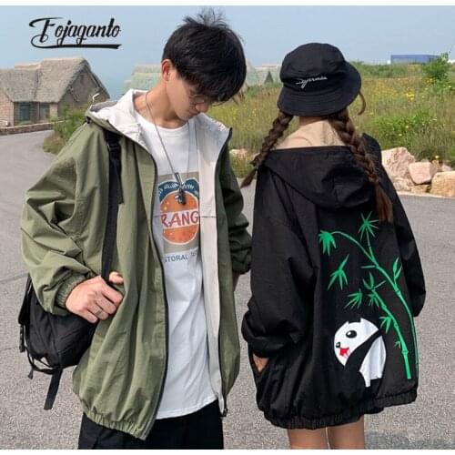 FOJAGANTO Autumn Mens Street Jacket Original Korean Style Double-Side Wear Print Jacket Fashion Casual Hooded Jacket Male