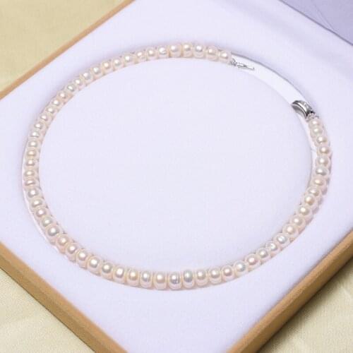 Natural Freshwater Colored Pearl Necklace 8-9mm Bright Light Flaw Bread Beads 925 Silver Buckle Womens Jewelry Holiday Gifts