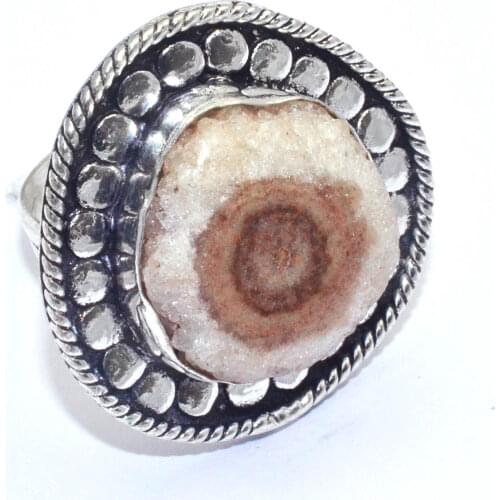 Genuine Solar Quartz Druzy Ring Silver Overlay over Copper, USA Size : 7.5 , R7287