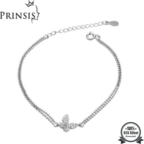 PrinSis Real 925 Sterling Silver Fashion Sweet Insect Butterfly Dazzling CZ Bracelet For Women Wedding Party Fine Jewelry DD1058