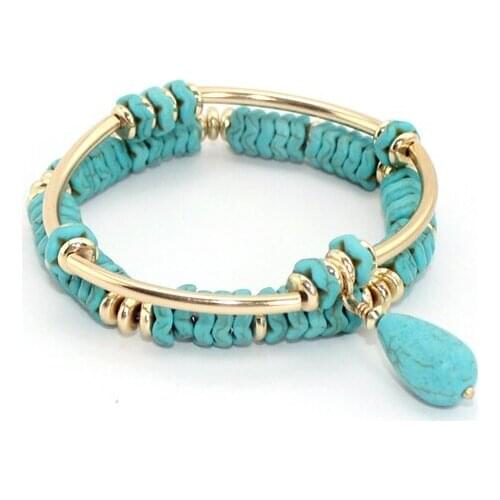 Blue Beaded Copper Pipe Tube Elastic Thread Bracelet