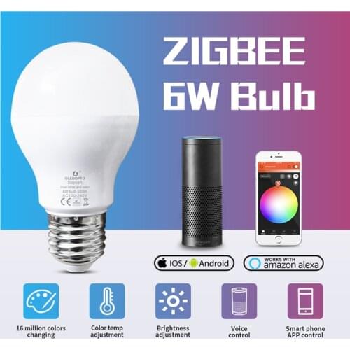 6W Zigbee LED Bulb RGB Color LED Bulbs Compatible With Echo Plus ,Philips HUE ,SmartThings Gateway
