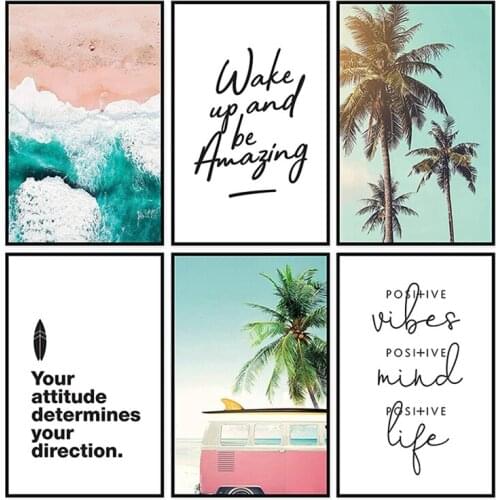 Inspirational Wall Art Beach Decor Positive Quotes, Beach Wall Decor For Bedroom,Posters Prints Set Of 6