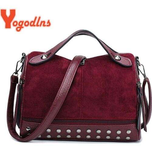 Yogodlns Vintage Rivet Shoulder Bag Women PU Leater Crossbody Bag Luxury Messenger Bag Brand Lady Handbag Large Shopping Purse