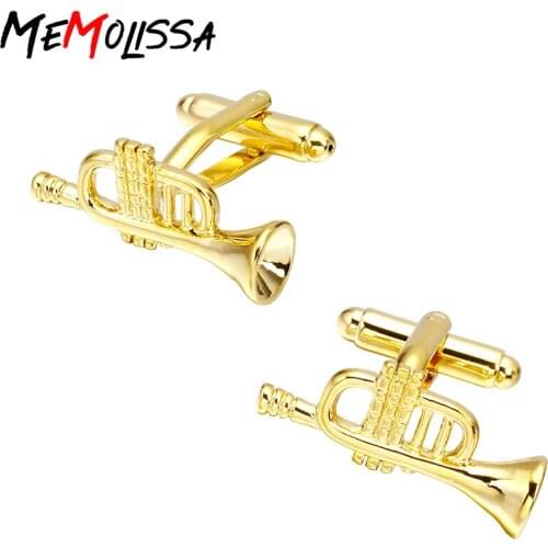 MeMolissa 3 pairs gold suona horn Cufflinks High Quality for Mens Shirt Wedding Party Cuff Links The Bake Lacquer Cuff Button