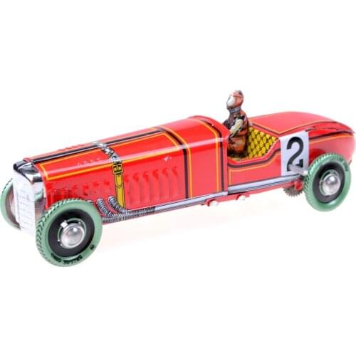 Iron Metal Handicraft Vintage Windup Classic Red Race Car Model Clockwork Tin Vehicle Toy Collectable Gift