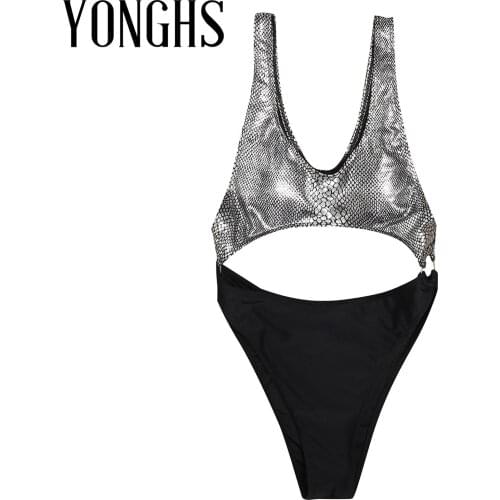 Womens Bikin Beachwear O-Ring Patchwork Snakeskin Print Romper Scoop Neck Sleeveless Cutout Bodycon Catsuit Sexy Teddy Bodysuit