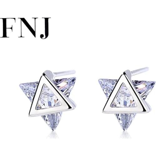 FNJ Triangle Earrings 925 Silver Jewelry Original Pure S925 Sterling Silver Stud Earring for Women White Zircon