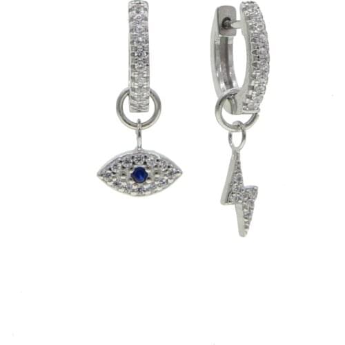 100% 925 Sterling Silver evil eye lightning bolt cz Earrings for women Minimalist cute lucky cz Gold Hoop Ear Bone Earrings