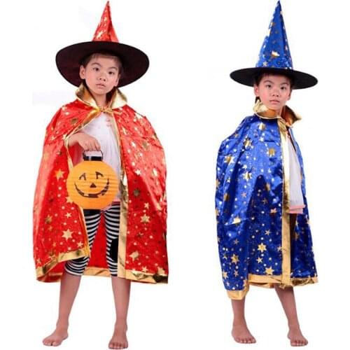 1set/lot Children Halloween Cosplay Cloak+Hat Witch Clothing Sets With Star Pattern Kids Party Supplies For Festival Decorations