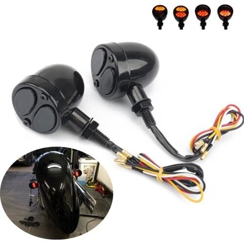 Pair 3 in 1 Motorcycle Turn Signal Amber Blinker Lights Universal 10mm Indicator Red Brake Stop Lights LED Running Signals Lamp