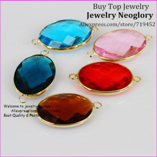20PCS Luxury Gold Pleted Faceted Oval Shape Crystal Glass Quartz Beads Connector,Mix Color Bezel Quartz Glass beads fit Bracelet