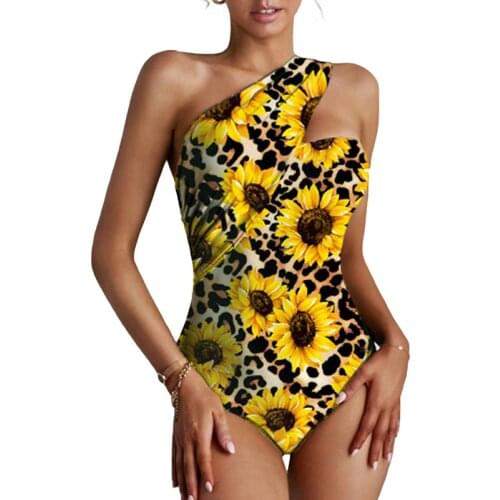 2021 Summer women Sexy one Pieces Printing chrysanthemum Swimsuit Bikini New Women Beachwear breathe Beach swim Suit