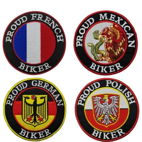 5 Pcs Biker Proud France German Polish Mexican Country Embroidered Iron on Patches DIY for Clothing Vests Acceessories Custom
