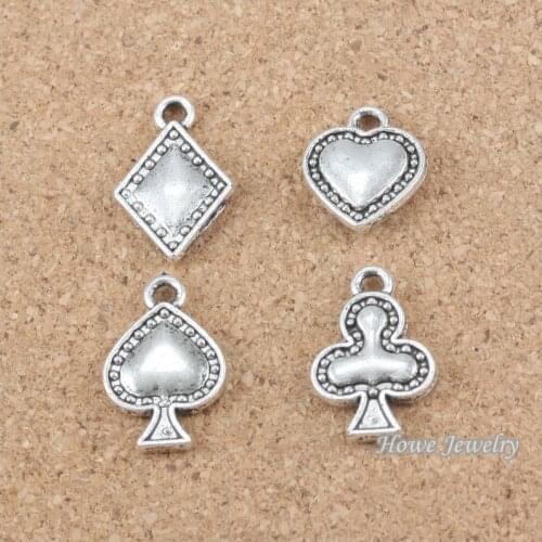 60 pcs Vintage Charms Playing Cards Pendant Fit Bracelets Necklace DIY Metal Jewelry Making B022