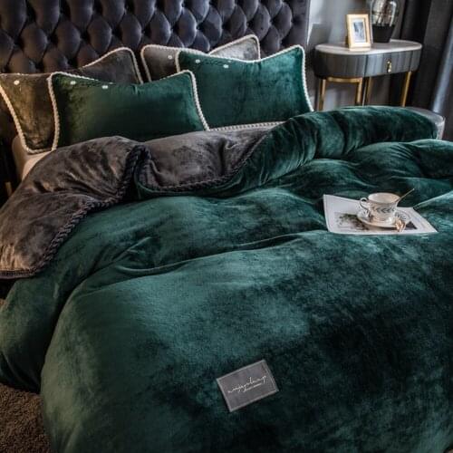 Home Textiles Dark Gray Green Winter Flannel Quilt Cover Pillow Case Winter Bedding Sets Soft Warm Duvet Cover Flannel Sheet