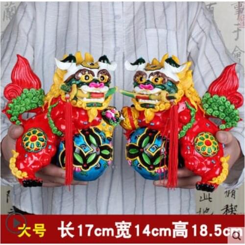 Butlers Festive linnet Taiwan cross-fingered colorful pottery lion bit sword put on pieces a pair lion household decorative