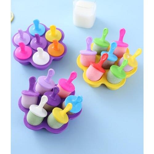 Colorful 7 Holes Ice Cream Maker Ice Pops Mold Silicone Ice Tray Ice lolly Mould Kid Food Supplement Box Fruit Shake Accessories