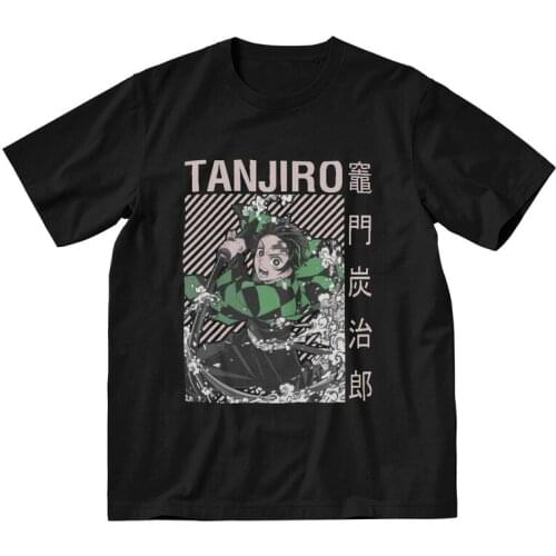 Retro Demon Slayer Kimetsu No Yaiba T-Shirts Men Novelty T Shirts Short Sleeve Anime Manga Tanjiro Kamado Tshirts Cotton Tee Top