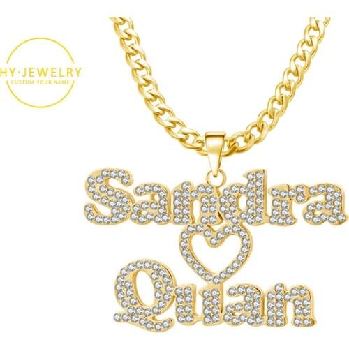 Personalized Custom Double Iced Out Name Necklace Heart Choker Cuban Chain Nameplate Necklace HipHop Stainless Steel Men Jewelry
