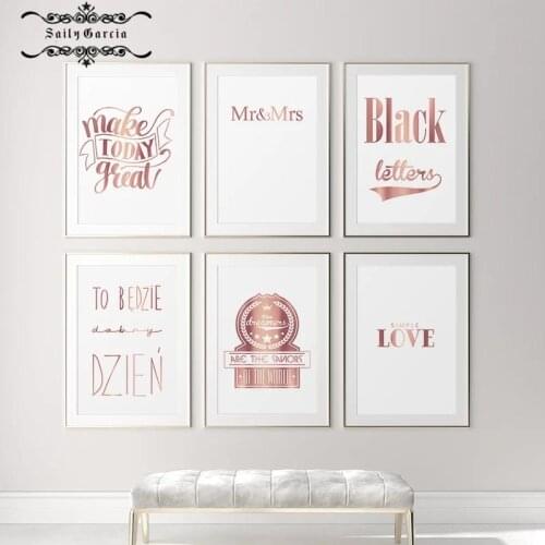 Rose Gold Life Quotes Modern Poster Nordic Canvas Painting Wall Art Letters Print Minimalist Picture for Living Room Home Decor