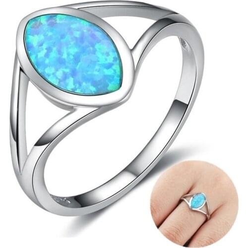 Simple Geometric Ring Fashion Oval Blue Imitaiton Fire Opal Ring For Women Accessories Jewelry Party Gift