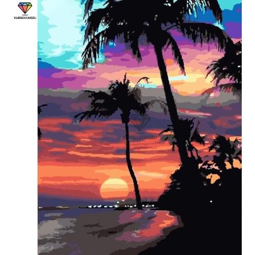 XUEQIXIAOZU Full Round Coconut tree Diamond drawing Diamond embroidery 5D DIY Diamond setting Musk painting gift 2020 New