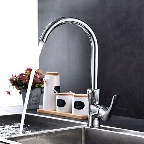 Kitchen Faucet 360 Degree Rotation Curved Spout Sink Basin Water Faucet Deck Mounted Hot And Cold Mixer Tap Crane Single Handle