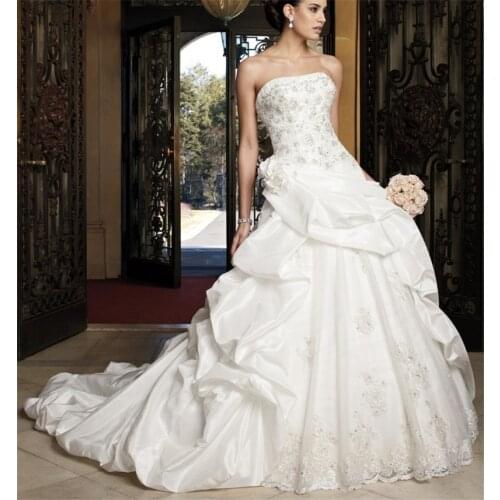 Best Seller Ball Gown Strapless Backless Taffeta Applique Pink Wedding Dress 2016