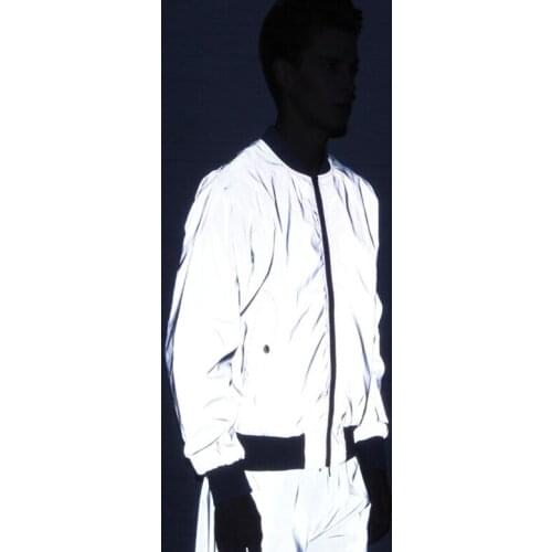 Fashion men women full reflective jacket Spring autumn thin Casual Bomber coat Couple Baseball uniform Male zipper outerwear 4XL