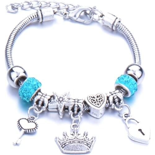 Fashion Crown Jewelry Charm Bracelet & Bangles with Queen Crown Beads Bracelet for Women Anniversary wholesale charm jewelry
