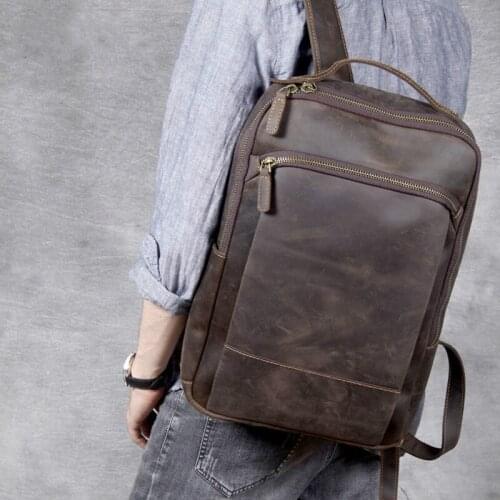 Mad Horse Leather Mens Backpack Shoulder Bag Handmade Head Leather Backpack Male Genuine Leather High Quality Computer Bags