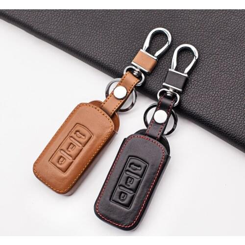 Soft Leather car key case cover set fob for MITSUBISHI OUTLANDER Lancer EX ASX colt Grandis Pajero sport remote key protection