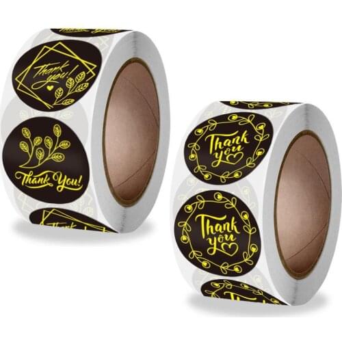 Black Thank You Stickers For Small Business 500pcs Paper Gold Foil Adhesive Labels for Bubble Mailers, Boxes, Envelopes, Gifts