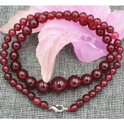 New Natural 6-14 mm Garnet Round Beads Necklace 18" AAA