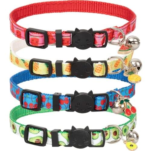 Breakaway Cat Collar with Bells Pineapple Watermelon and Avocado Patterns Adjustable Safety Kitten Collars with Pendant for Pets