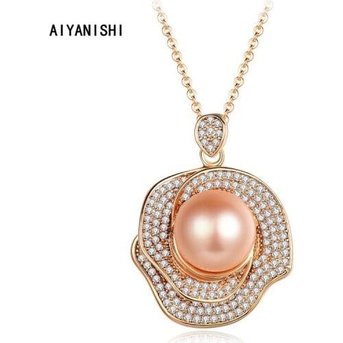 AIYANISHI 18K Gold Filled Natural Freshwater Pearl Necklaces Charm Flower Necklaces Jewelry Freshwater Mom Gift Pearl Necklaces