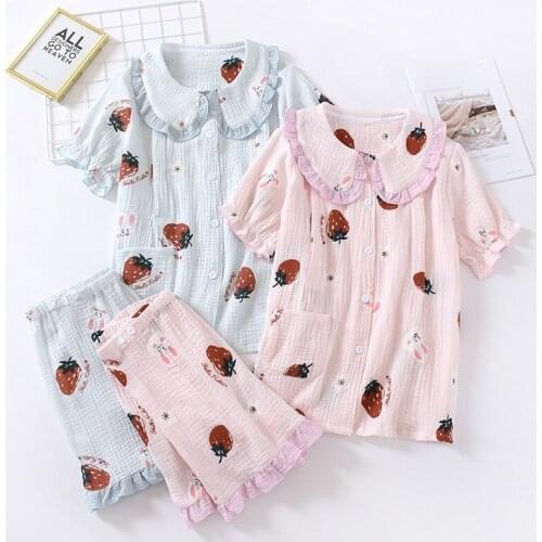 Short-sleeved Pajamas Nightwear Women Set Crepe Confinement Dress Short-sleeved Shorts Nursing Clothes Ensemble Short Femme