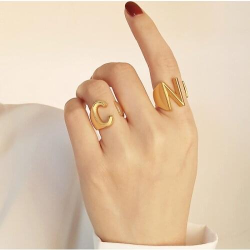 Hollow A-Z Letter Gold Color Adjustable Open Ring Initial Name 26 Alphabet Rings Male Female Party Women Teens Jewelry