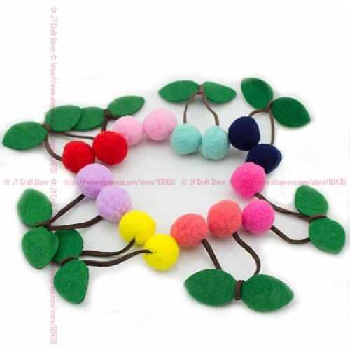 100PCS Handmade Pom Pom Cherry Appliques Dangling Pompom Balls for Girl Hair Accessory, Baby Clothes, DIY Sewing Craft Supplies