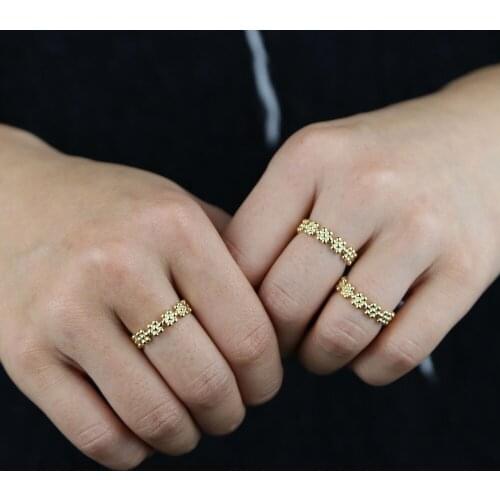 Simple Lovely Beads Water Ripple Ring Daisy Flower Shaped Gold Filled Ring for Women Boho Jewelry Wedding Engagement Finger Ring