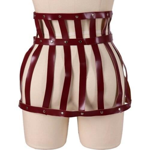 Sexy Leather Harness Dress Adjustable Punk Women Body Bondage Hollow Out Skirt Body Bdsm Erotic Cage Skirt Goth Erotic Fetish