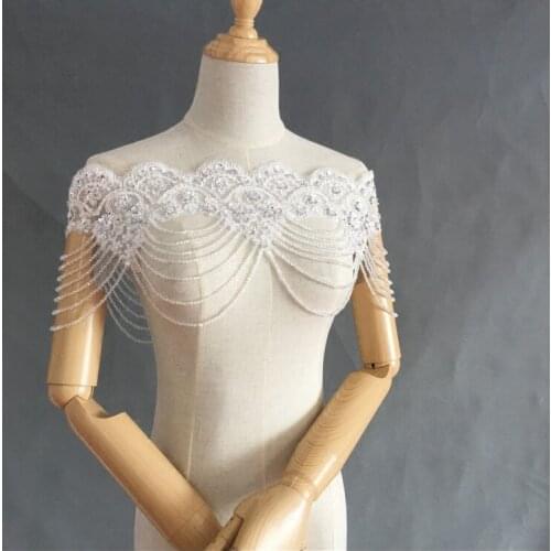 Bridal shoulder chain off shoulder lace with crystal fringes shoulder chain