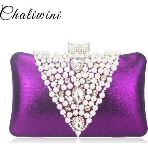 Chaliwini Handmade Wedding Bags Womens Shoulder Wallet Pearl Beaded Diamond Purse Beige Hasp Toiletry Evening Women Clutch Bags