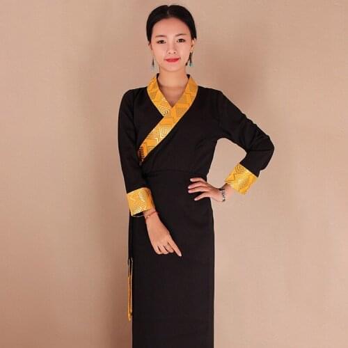 Tibetan Dress Ethnic Style Tibet Pamuklu Oriental Mujer Long Sleeve Cotton Robe Tibetan Dresses Long Robe Vintage Femme AA5310