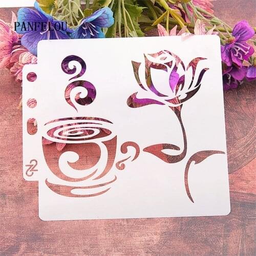 Rose coffee scrapbook stencils spray plastic mold shield DIY cake hollow Embellishment printing lace ruler valentine