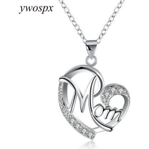 YWOSPX Mom Gift Great Mama Zircon Pendant Necklace - Silver Color Jewelry Christmas Gifts For Mothers Day MUM Letters Heart