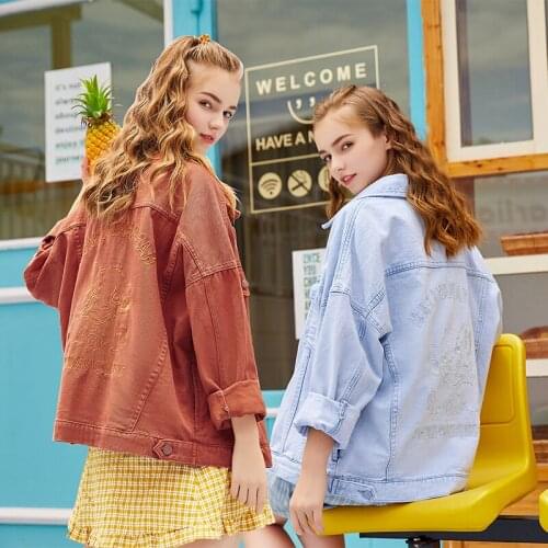 2021 Real Shot Spot New Korean Loose Casual Embroidered Denim Jacket WomenFree Shipping